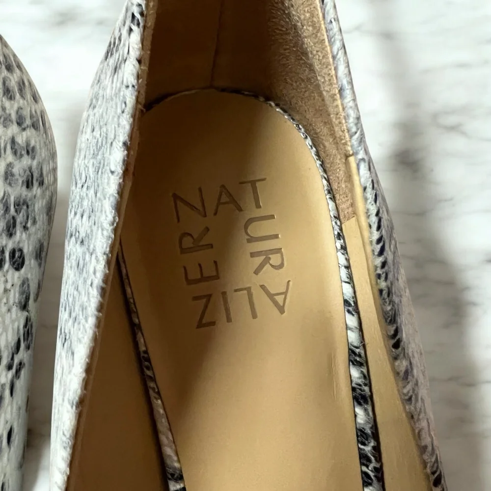 Naturalizer 9.5M Snakeskin Leather Pumps Heels Black White Pointed Toe Dress